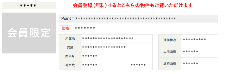 こちらの物件は会員限定物件です。こちらの物件を見るためには、会員登録（無料）が必要です。新規会員登録（無料）はこちらから